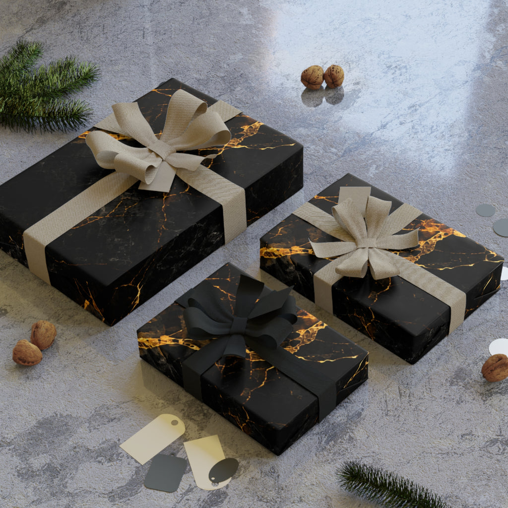 Black Marble Gift Wrap Roll with Gold Veins  Luxury Wrapping Paper