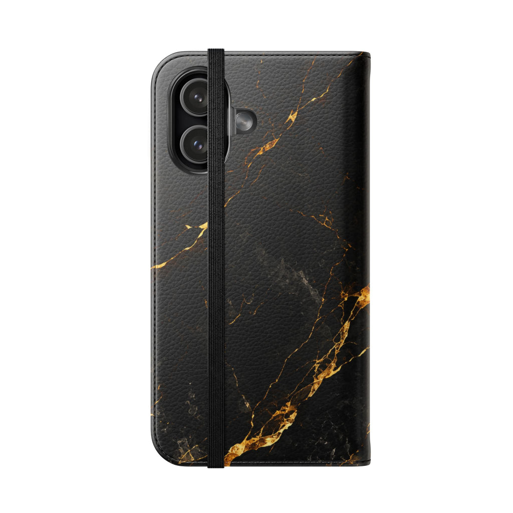Black & Gold Marble Flip Case Luxury Wallet Phone Cover