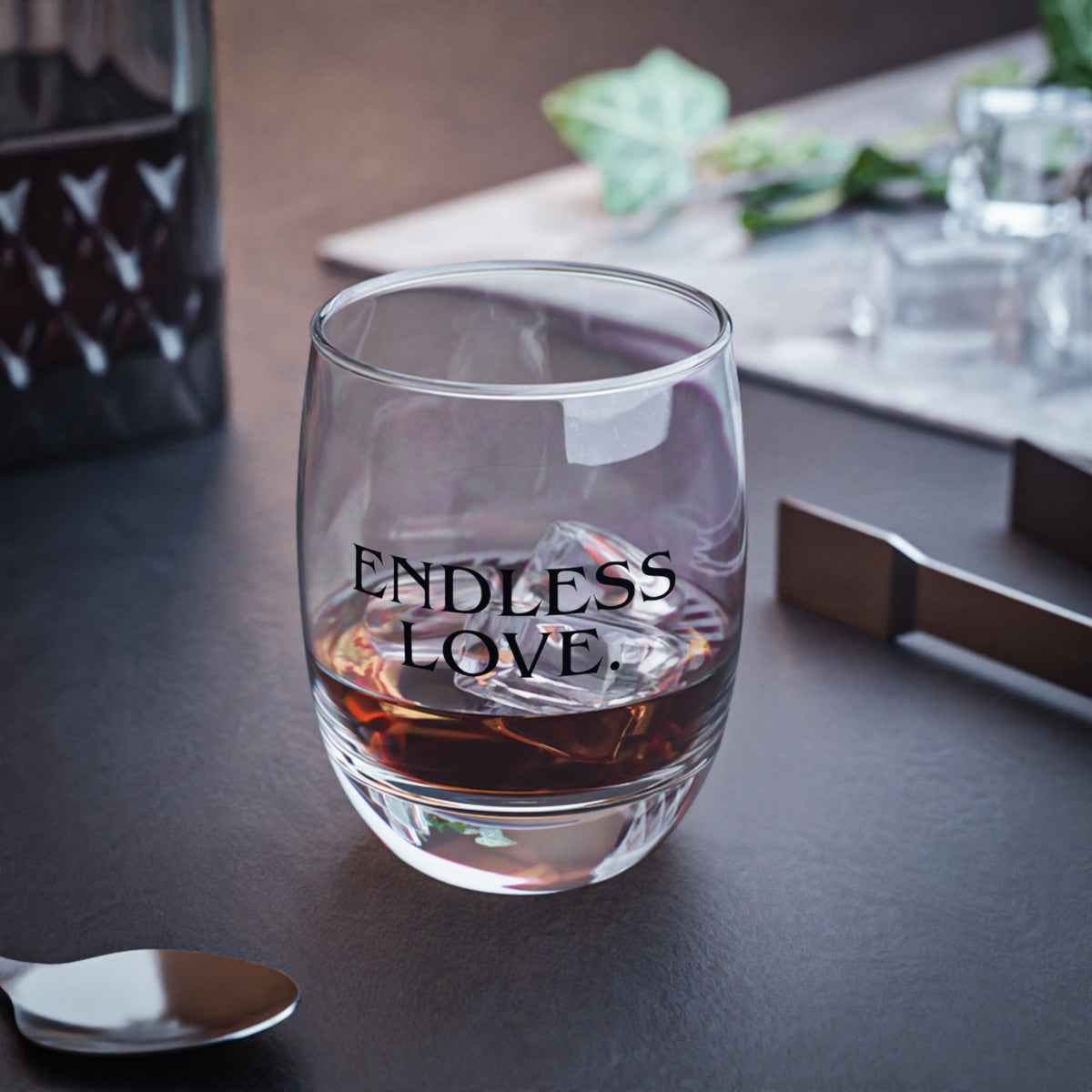 Endless Love Whiskey Glass Engraved Romantic Rocks Glass, Couples Anniversary & Valentine’s Gift