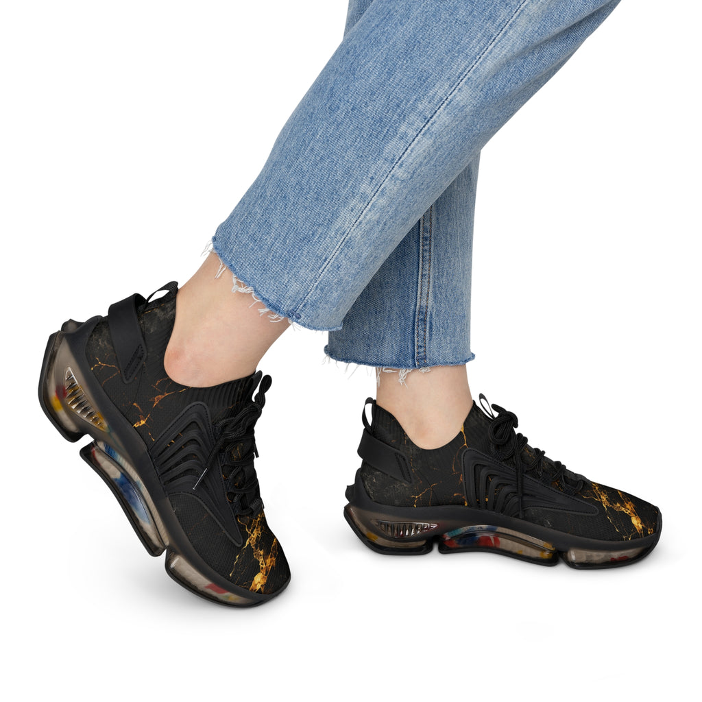 Women's Black Marble Mesh Sneakers Lightweight Fashion Athletic Shoes