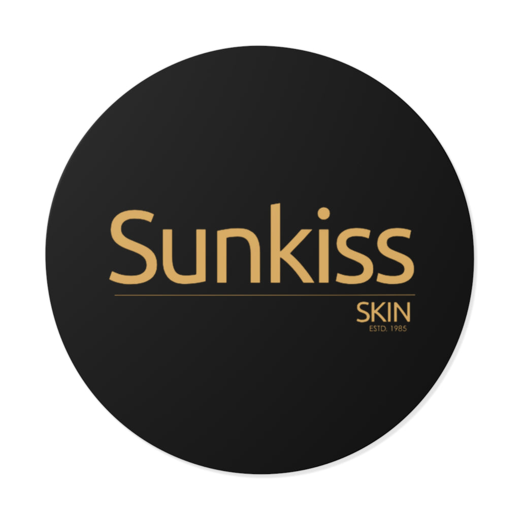 Sunkiss Skin Round Vinyl Sticker Gold Logo on Black (Cosmetic Brand Label)